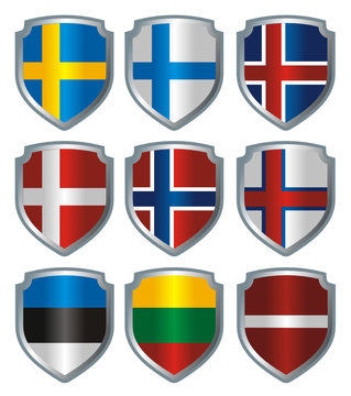 Shield Flags metallic Scandinavia Baltic