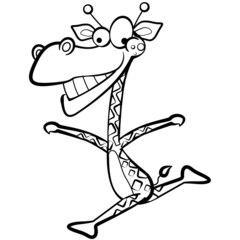 coloring humor cartoon giraffe running with white background