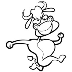 coloring humor cartoon bull running with white background