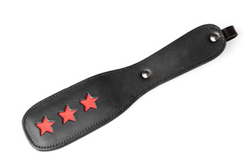 black leather fetish paddle isolated on white background