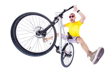 crazy boy on a dirt jump bike isolated on white - wide shot - 52752423