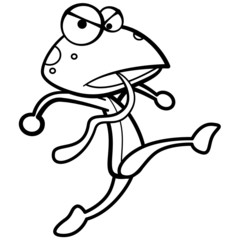 coloring humor cartoon frog running with white background