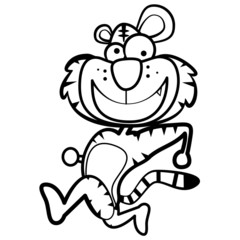 coloring humor cartoon tiger running with white background