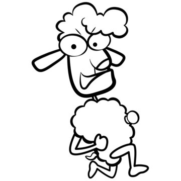 coloring humor cartoon sheep running with white background