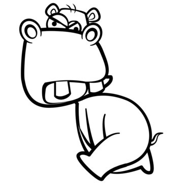 coloring humor cartoon hippo running with white background