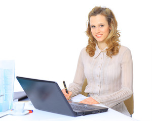 Nice business woman checks the reports