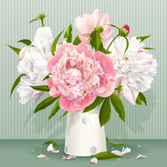 Pink and white peony bouquet - 52754238