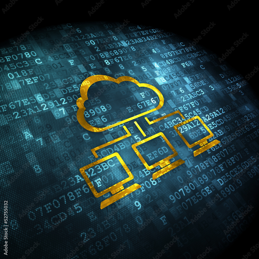 Wall mural cloud computing concept: cloud network on digital background