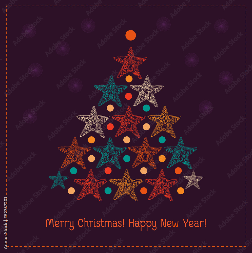 Wall mural illustration of christmas tree with stars