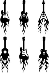guitars with flames silhouettes