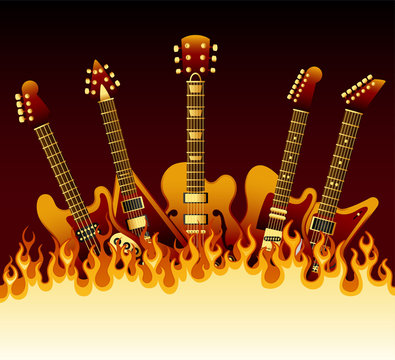 Vector wooden guitars in flames. To see the other vector guitar illustrations , please check Guitars collection.