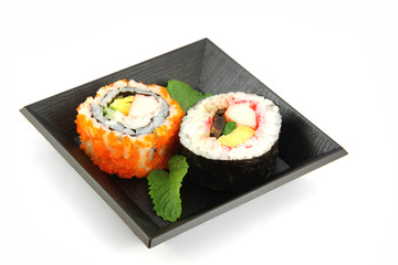 Sushi made ​​from seafood on a white background.