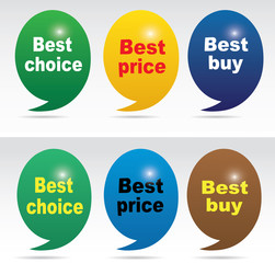 Set of colorful bubbles. Best buy, Best choice, Best price.