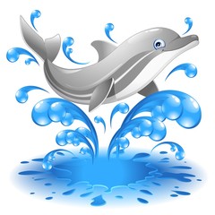 Happy Jumping Dolphin Cartoon-Delfino Salta in Acqua