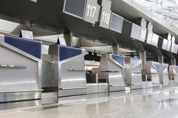 Chrome interior elements in the airport terminal