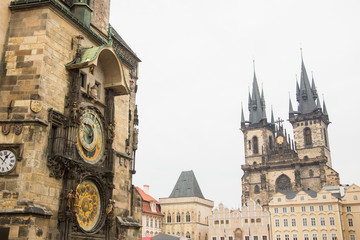 Atronomical Clock and Our Lady Before Tyn Church in Prague
