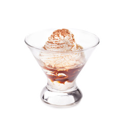 Dessert with  whipped cream and grated chokolate