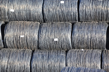 Stacked steel wire roll ready for shipment in port