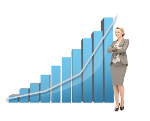 businesswoman with big 3d chart
