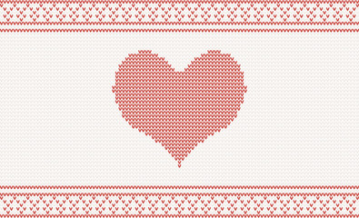 Knitted vector pattern with red heart