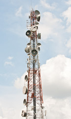 Steel telecommunication tower with antennas