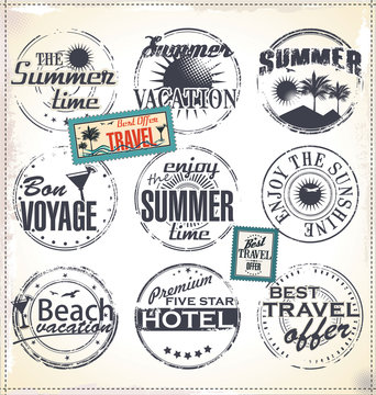 Summer vacation grunge rubber stamp