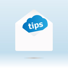 tips word on blue cloud, mail envelope