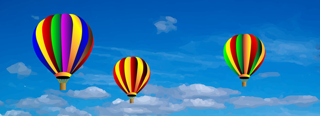 Naklejka premium Vector hot air colorful balloon on blue sky