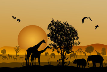 Naklejka na ściany i meble Silhouette of safari animal wildlife