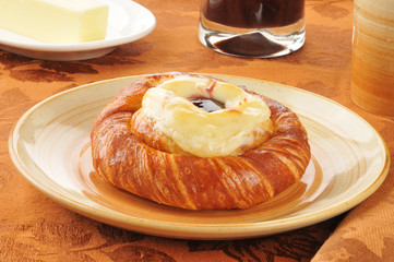 Cheese danish with coffee and juice