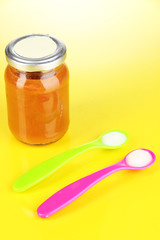 Color spoons for baby food with baby nutrition