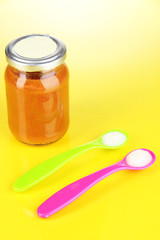 Color spoons for baby food with baby nutrition