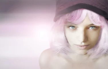 Fototapete Rund Girl with pink wig © vali_111