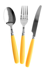 Fork spoon and knife isolated on white