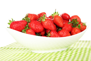 Fresh strawberry in bowl isolated on white