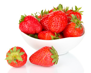 Fresh strawberry in bowl isolated on white