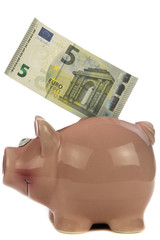 Sparschwein mit neuem 5 Euro Schein