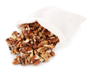 Nuts in sack isolated on white