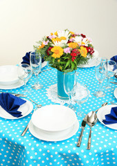 Beautiful table setting for breakfast