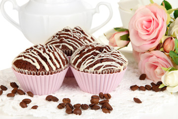 Sweet chocolate cupcakes close up
