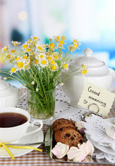 Table setting with chamomiles