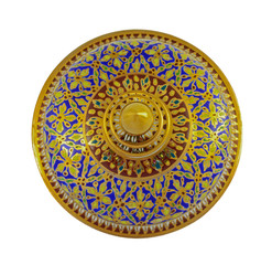 name of Thail porcelain with desings in five colours  isolated o