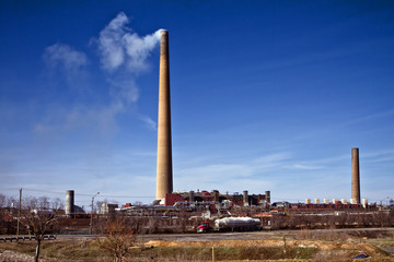 Fototapeta na wymiar View of nickel plant with blue sky as background