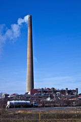 View of nickel plant with blue sky as background