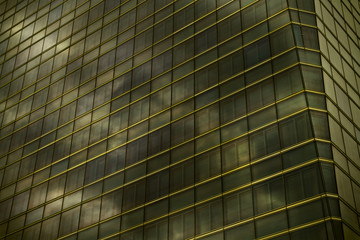 Madrid, clouds reflect on crystal skyscraper, spain, green light