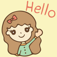 Cartoon cute girl saying hello
