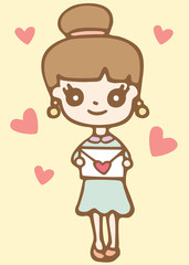 Cartoon cute girl with love letter