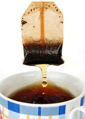 cup of tea and tea bag.