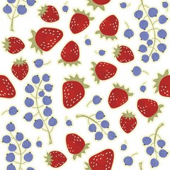 Obraz premium porzeczki truskawki nieskończony owocowy deseń na białym tle