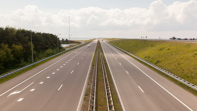 View of the dutch Afsluitdijk in Holland